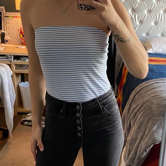 Forever 21 Striped Strapless Bodysuit - Picture 1 of 5